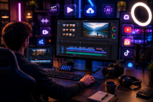 Content Creator Using Video Editing Tools